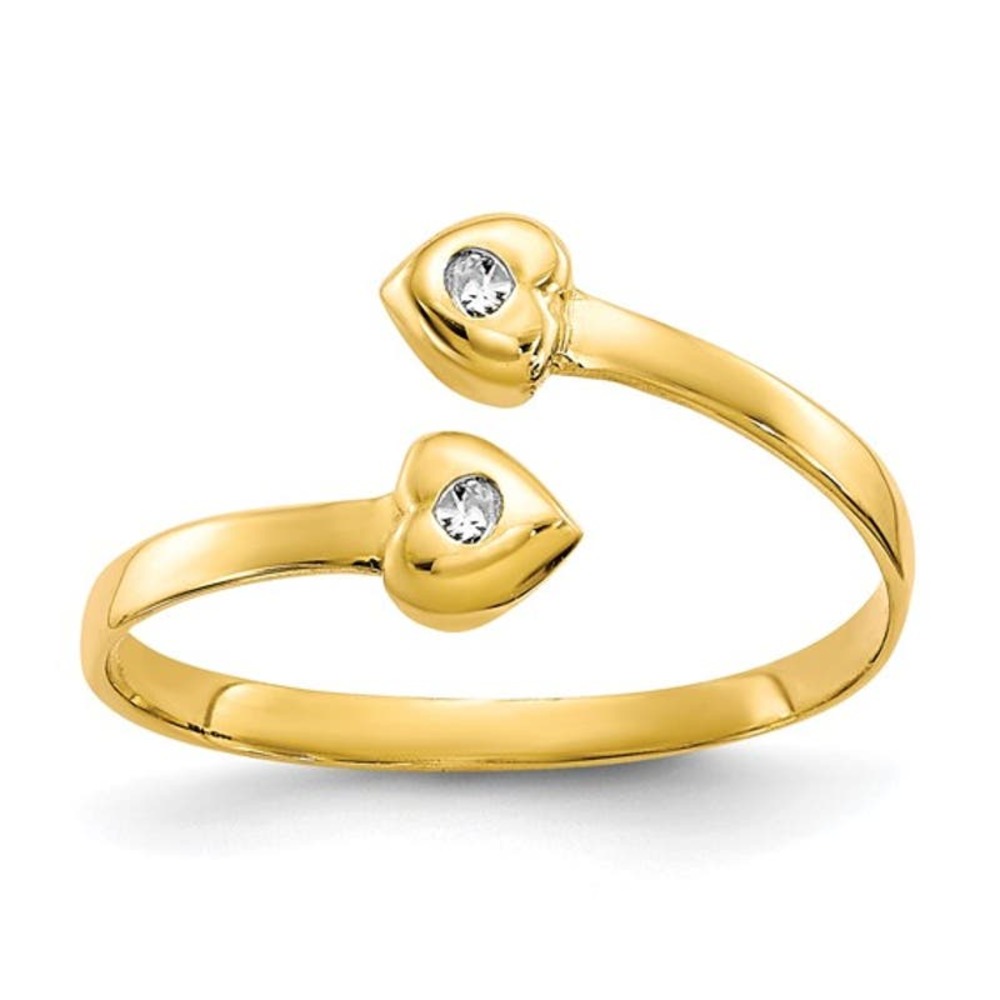 Solid 10K Yellow Gold Womens Open Heart CZ Adjustable Toe Ring